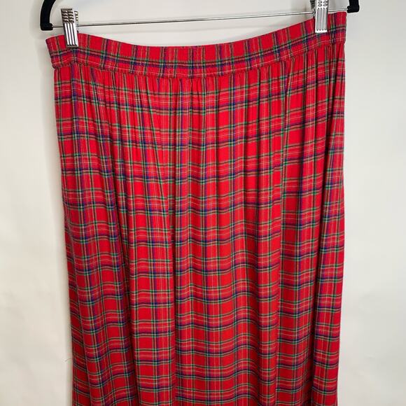 Bechamel Red Plaid Pleat Midi Skirt Sz 8P Vintage - Picture 2 of 5